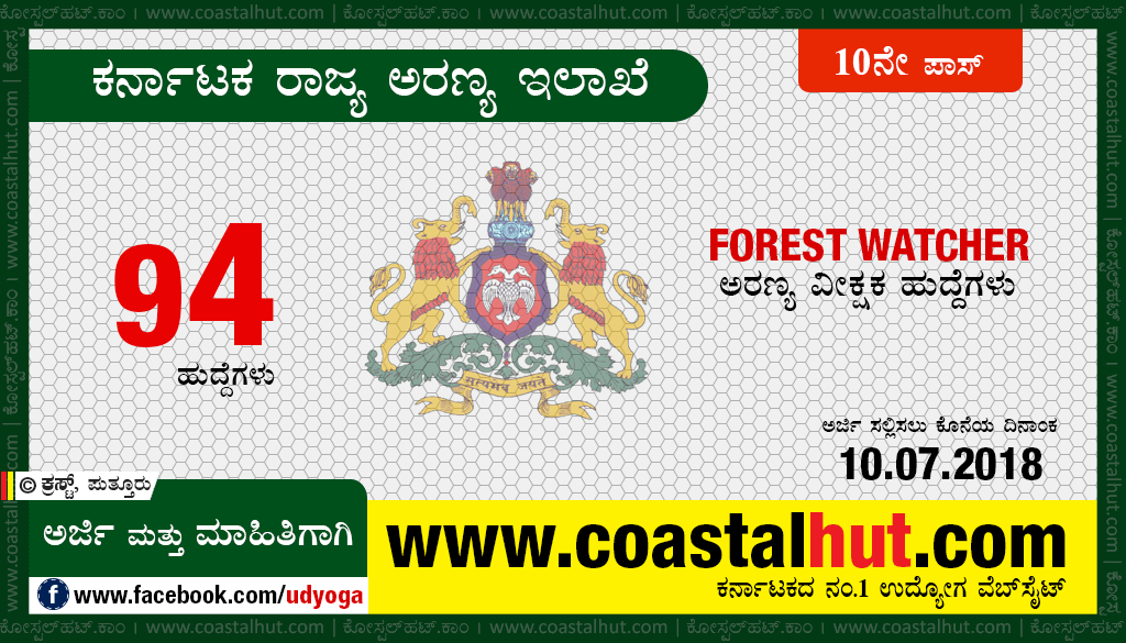 Karnataka Forest Dept. Recruitment 2018-19 : Forest Watcher Posts – Online Application