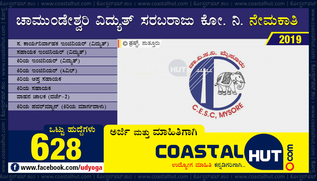 CESCOM Recruitment 2019 : Various 628 Vacancies in Mysore Electricity Board
